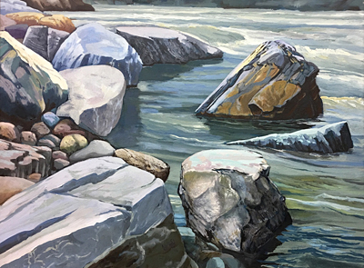 Chris Stoffel Overvoorde painting, Old Man River Rocks, for sale from Eyekons Gallery